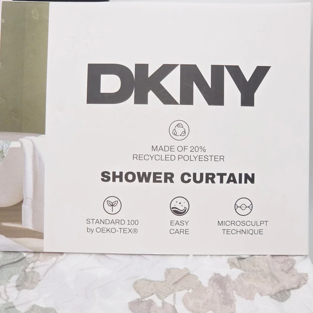 DKNY Wallflower Microsculpt Shower Curtain White Green Floral 72x72 NEW